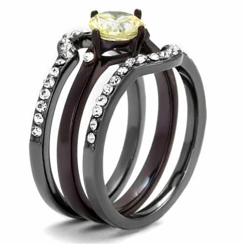 Stainless Steel Dark Champagne CZ Round Solitaire Pave Ring view 4