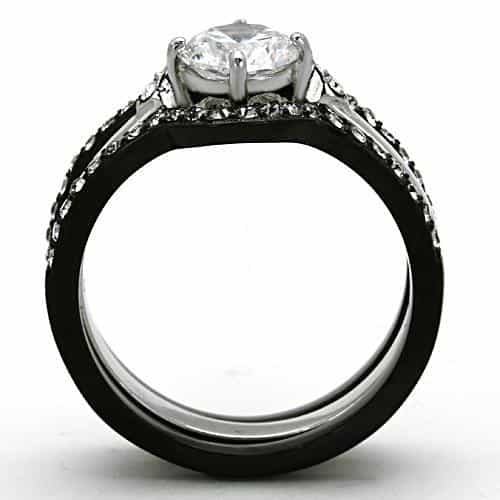 Stainless Steel Dark CZ Round Solitaire Channel Bridal Set Ring view 7