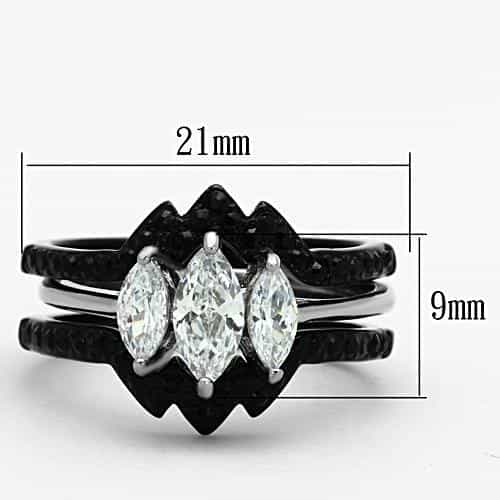 Stainless Steel Dark CZ Marquise Double Solitaire Bridal Set Ring view 6