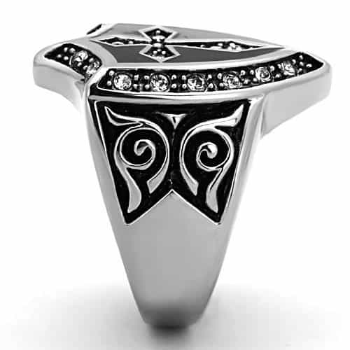 Stainless Steel CZ Cross Shield Mens Signet Ring view 9