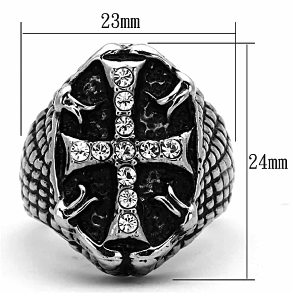 Stainless Steel CZ Cross Skull Lattice Mens Statement Ring view 6