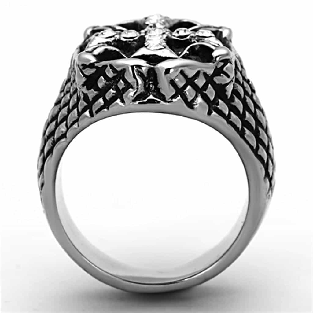 Stainless Steel CZ Cross Skull Lattice Mens Statement Ring view 7