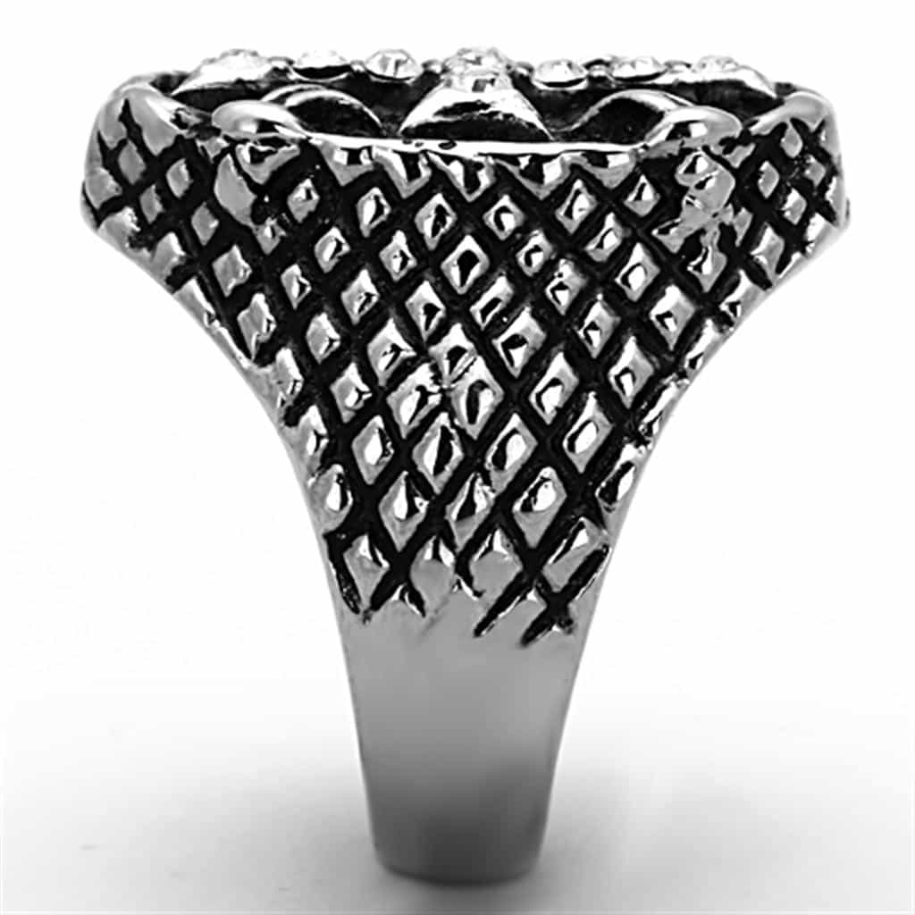 Stainless Steel CZ Cross Skull Lattice Mens Statement Ring view 4