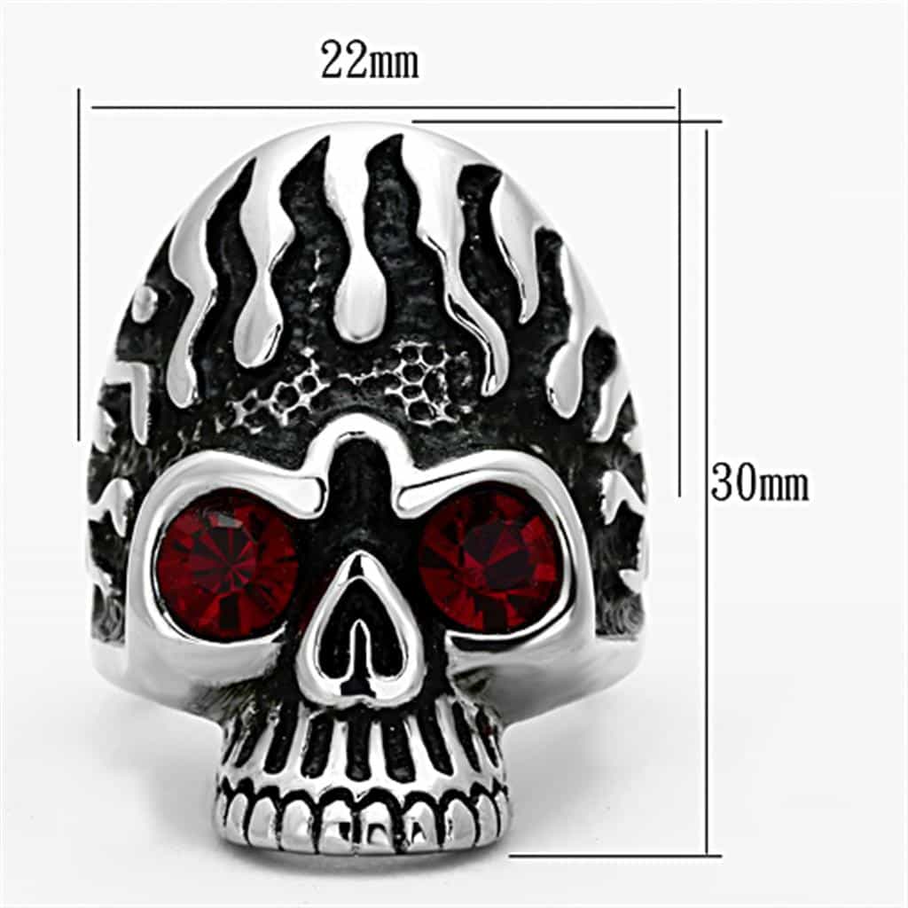 Stainless Steel Skull Red CZ Eyes Flame Statement Ring view 6