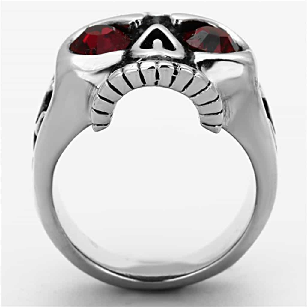 Stainless Steel Skull Red CZ Eyes Flame Statement Ring view 7