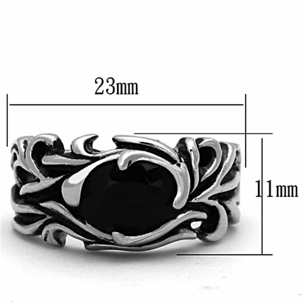 Stainless Steel Black Onyx Oval Claw Mens Band Ring view 6