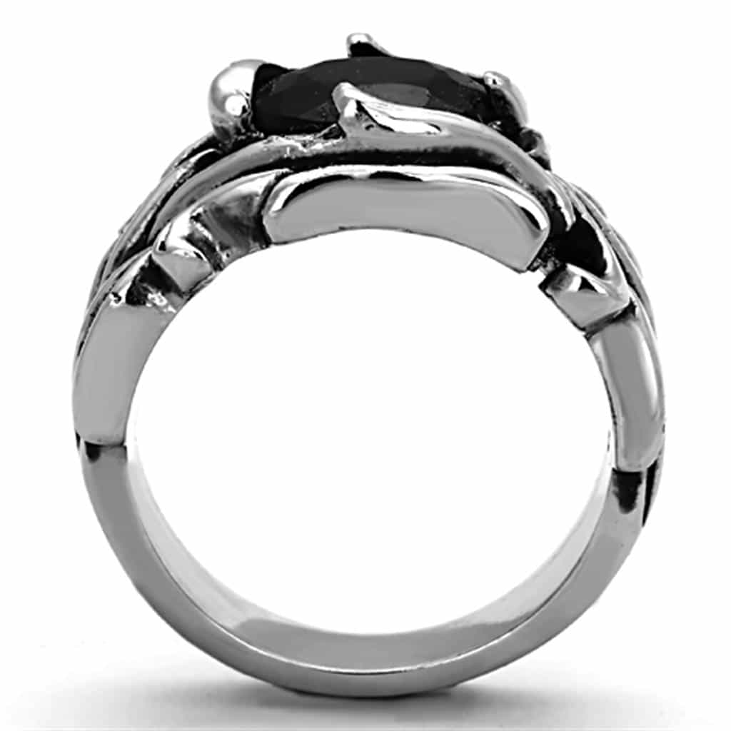 Stainless Steel Black Onyx Oval Claw Mens Band Ring view 7