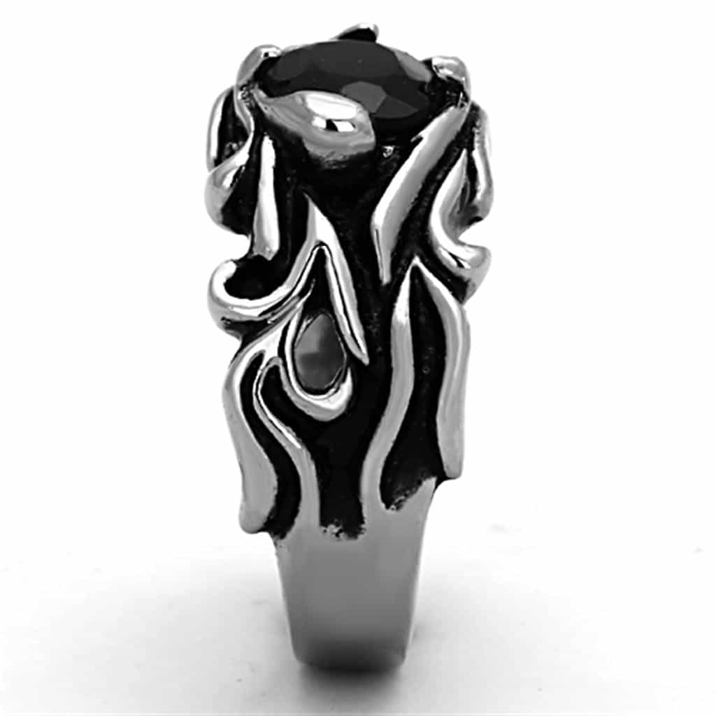 Stainless Steel Black Onyx Oval Claw Mens Band Ring view 8
