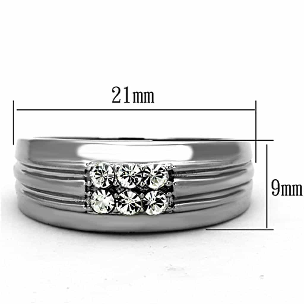 Stainless Steel CZ Channel Ribbed Wide Mens Band Ring view 6