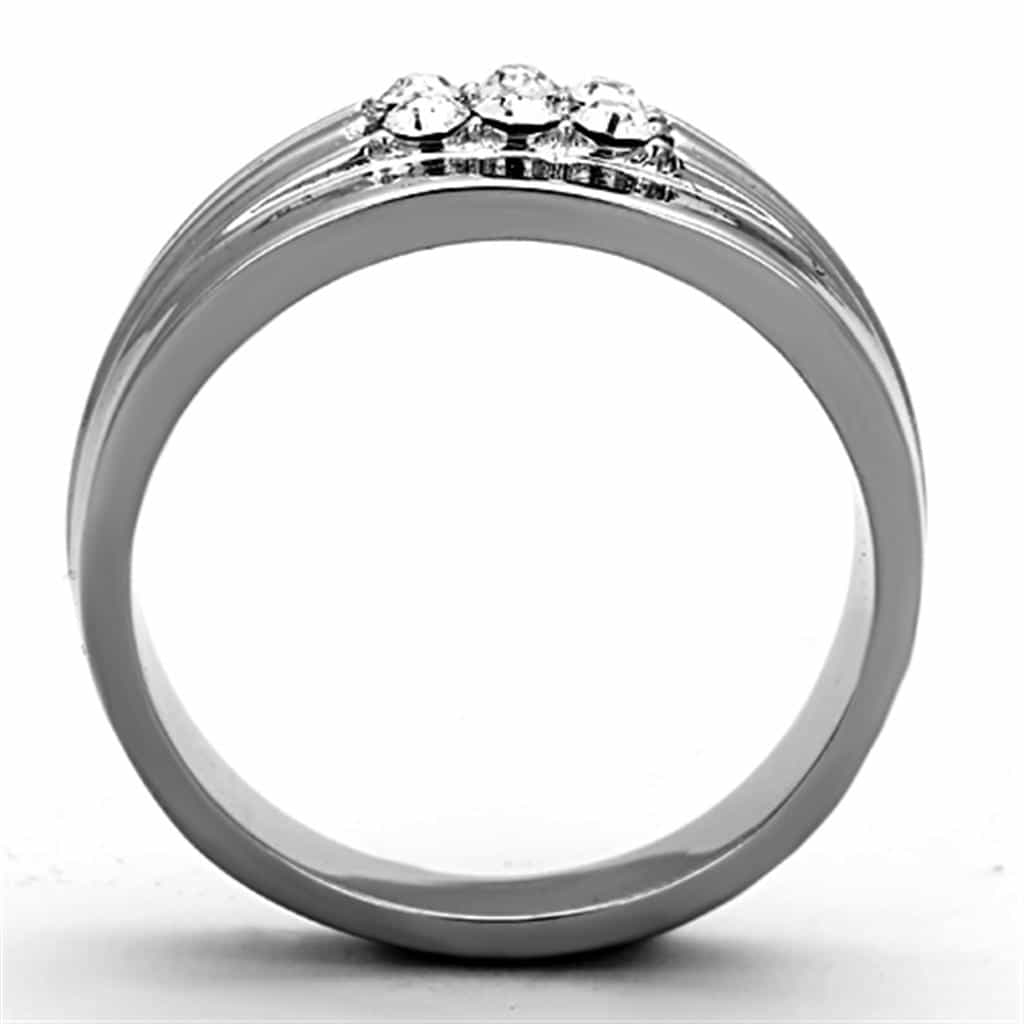 Stainless Steel CZ Channel Ribbed Wide Mens Band Ring view 7