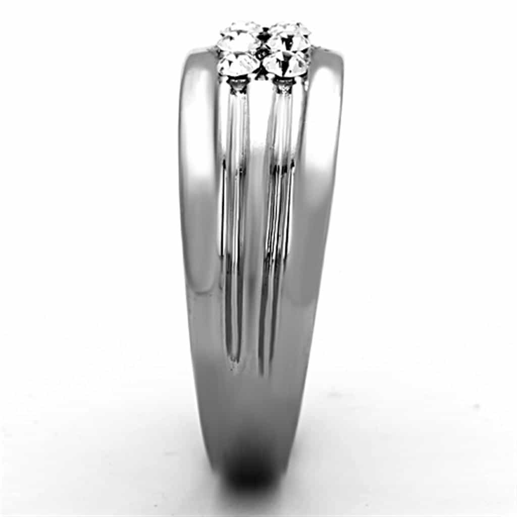 Stainless Steel CZ Channel Ribbed Wide Mens Band Ring view 8