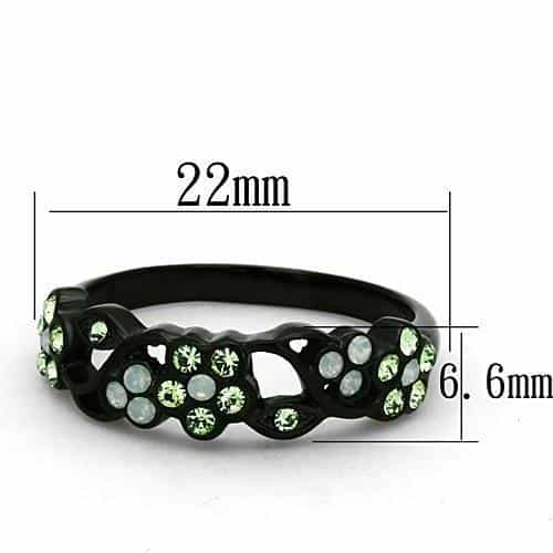 Stainless Steel Black IP Green Crystal Vine Band Ring view 2