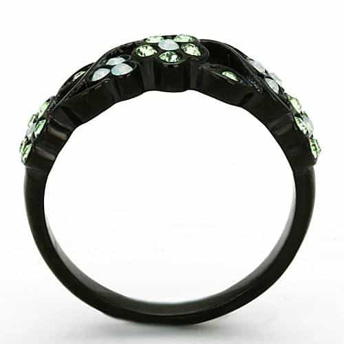 Stainless Steel Black IP Green Crystal Vine Band Ring view 7