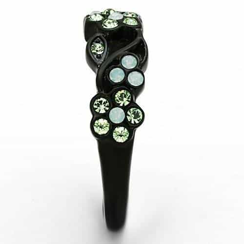 Stainless Steel Black IP Green Crystal Vine Band Ring view 8