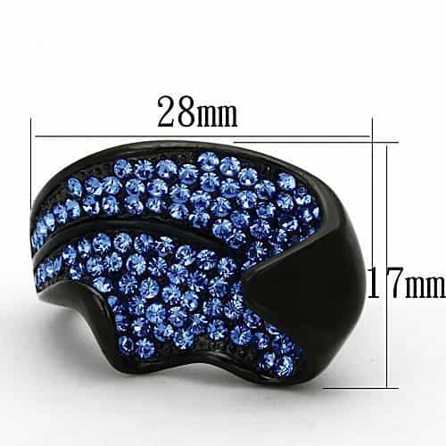 Stainless Steel Black IP Blue Crystal Pave Leaf Dome Ring view 2
