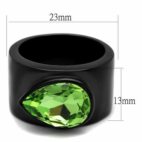 Stainless Steel Black IP Green Peridot Oval Crystal Ring view 6