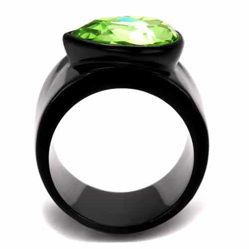Stainless Steel Black IP Green Peridot Oval Crystal Ring view 3