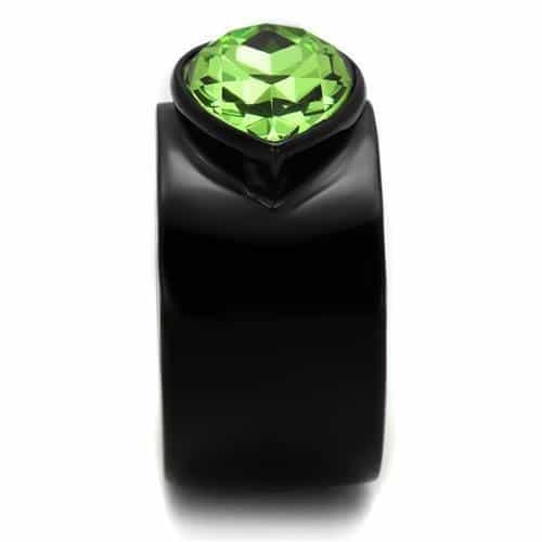 Stainless Steel Black IP Green Peridot Oval Crystal Ring view 4