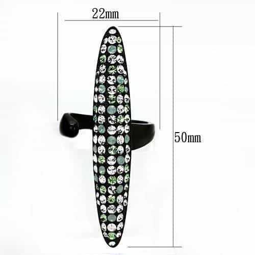 Stainless Steel Black IP Multi Crystal Pave Elongated Ring view 2