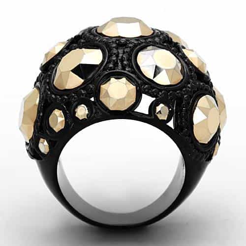Stainless Steel Black IP Champagne Crystal Pave Dome Ring view 3
