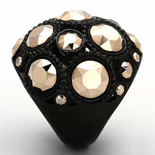 Stainless Steel Black IP Champagne Crystal Pave Dome Ring view 4