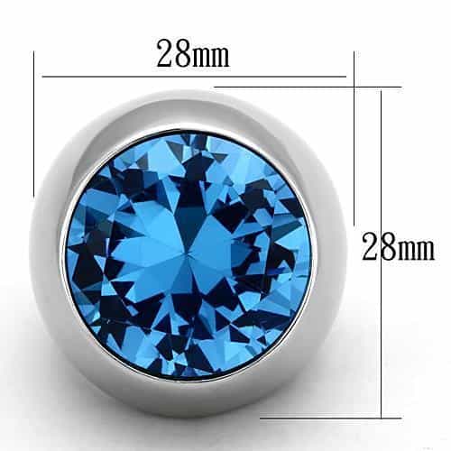 Stainless Steel Blue Crystal Oversized Bezel Dome Ring view 2