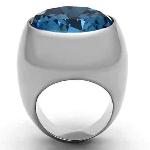 Stainless Steel Blue Crystal Oversized Bezel Dome Ring view 7