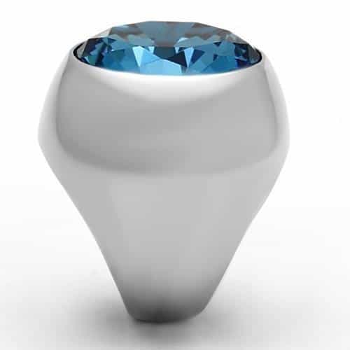 Stainless Steel Blue Crystal Oversized Bezel Dome Ring view 8