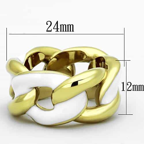 Stainless Steel Gold White Enamel Chain Link Dome Ring view 6