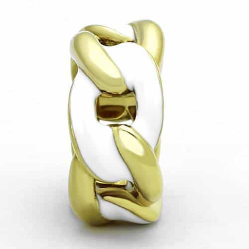 Stainless Steel Gold White Enamel Chain Link Dome Ring view 4