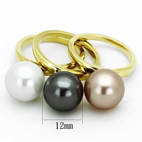 Stainless Steel Gold Tri Color Pearl Stackable Ring view 2
