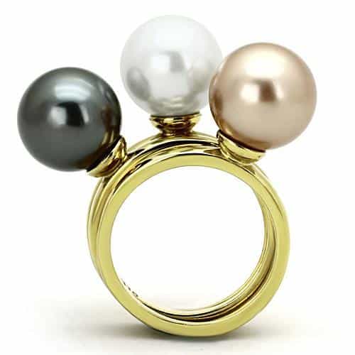 Stainless Steel Gold Tri Color Pearl Stackable Ring view 7
