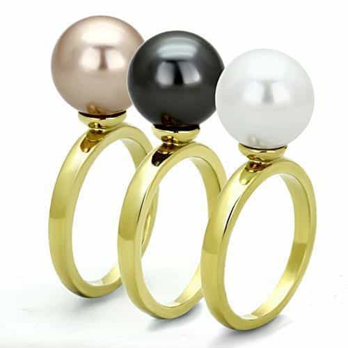 Stainless Steel Gold Tri Color Pearl Stackable Ring view 8