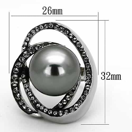 Stainless Steel Dark Pearl CZ Orbit Cage Ring view 6