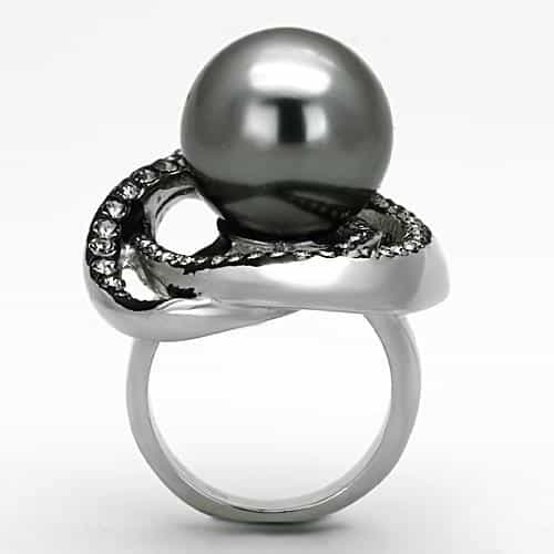 Stainless Steel Dark Pearl CZ Orbit Cage Ring view 7