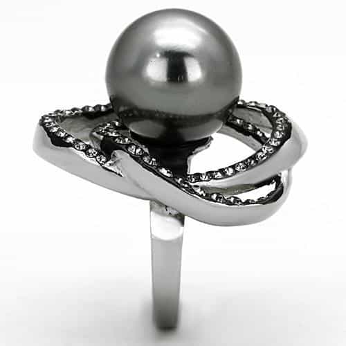 Stainless Steel Dark Pearl CZ Orbit Cage Ring view 8