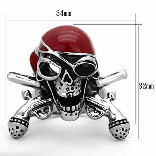 Stainless Steel Pirate Skull Red Bandana Crossbones Ring view 2