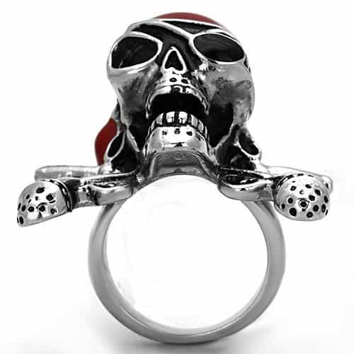 Stainless Steel Pirate Skull Red Bandana Crossbones Ring view 9