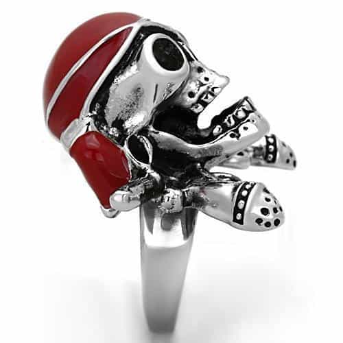Stainless Steel Pirate Skull Red Bandana Crossbones Ring view 11