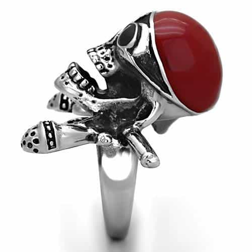 Stainless Steel Pirate Skull Red Bandana Crossbones Ring view 12