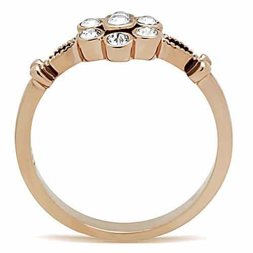 Stainless Steel Rose Gold CZ Flower Cluster Ring view 3