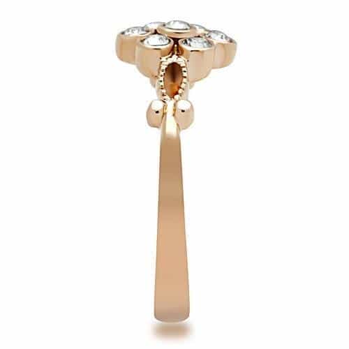 Stainless Steel Rose Gold CZ Flower Cluster Ring view 8