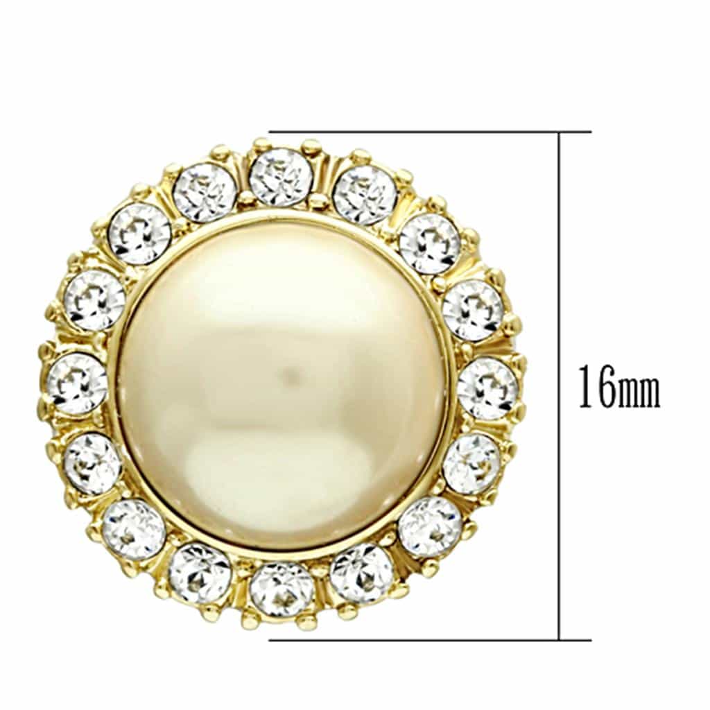 Stainless Steel Gold Pearl CZ Halo Stud Earrings view 2
