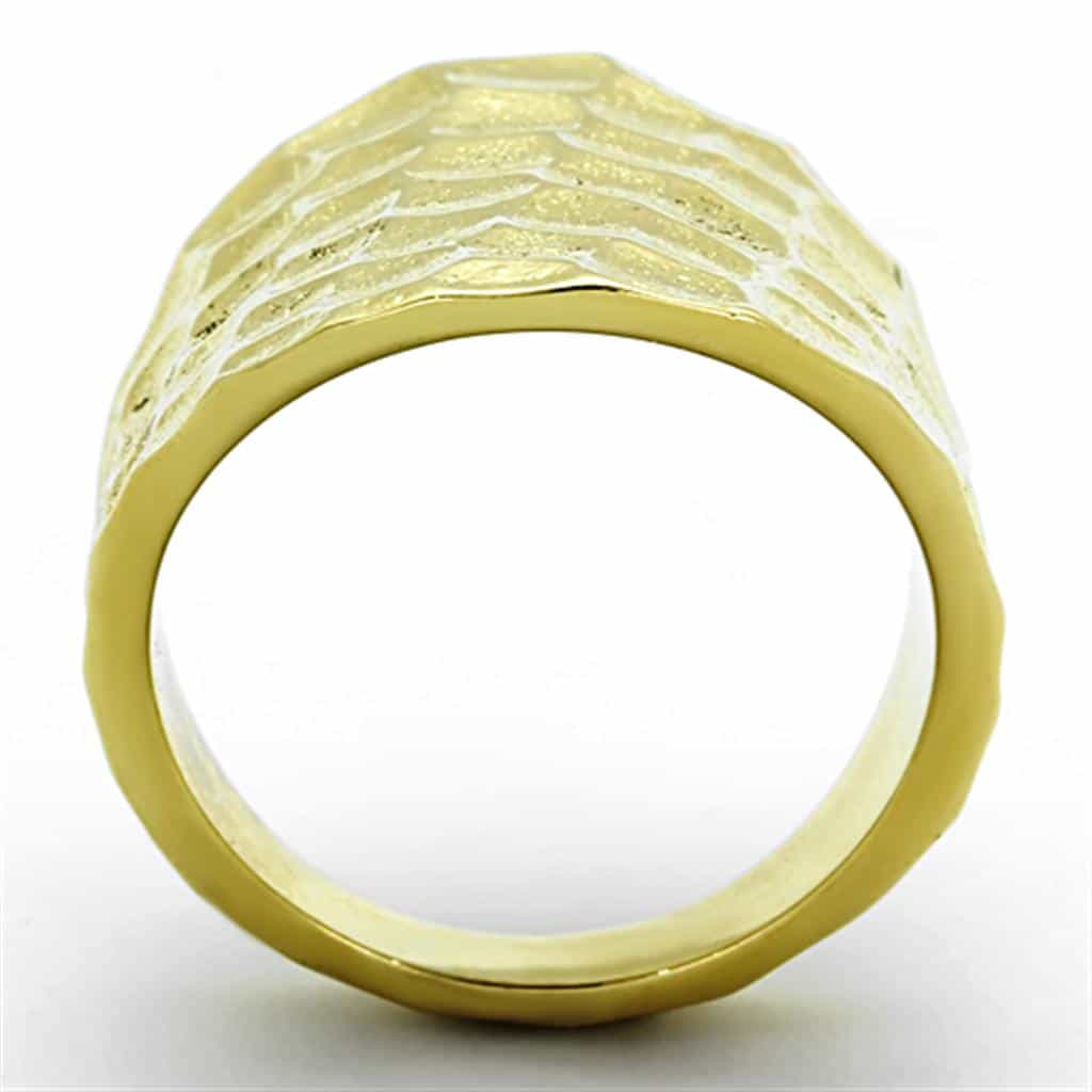 Stainless Steel Gold Hammered Dome Wide Band Ring view 7