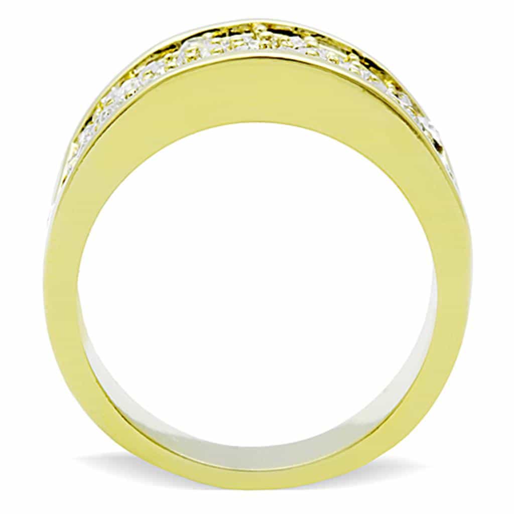 Stainless Steel Gold CZ Pave Wide Crossover Band Ring view 3