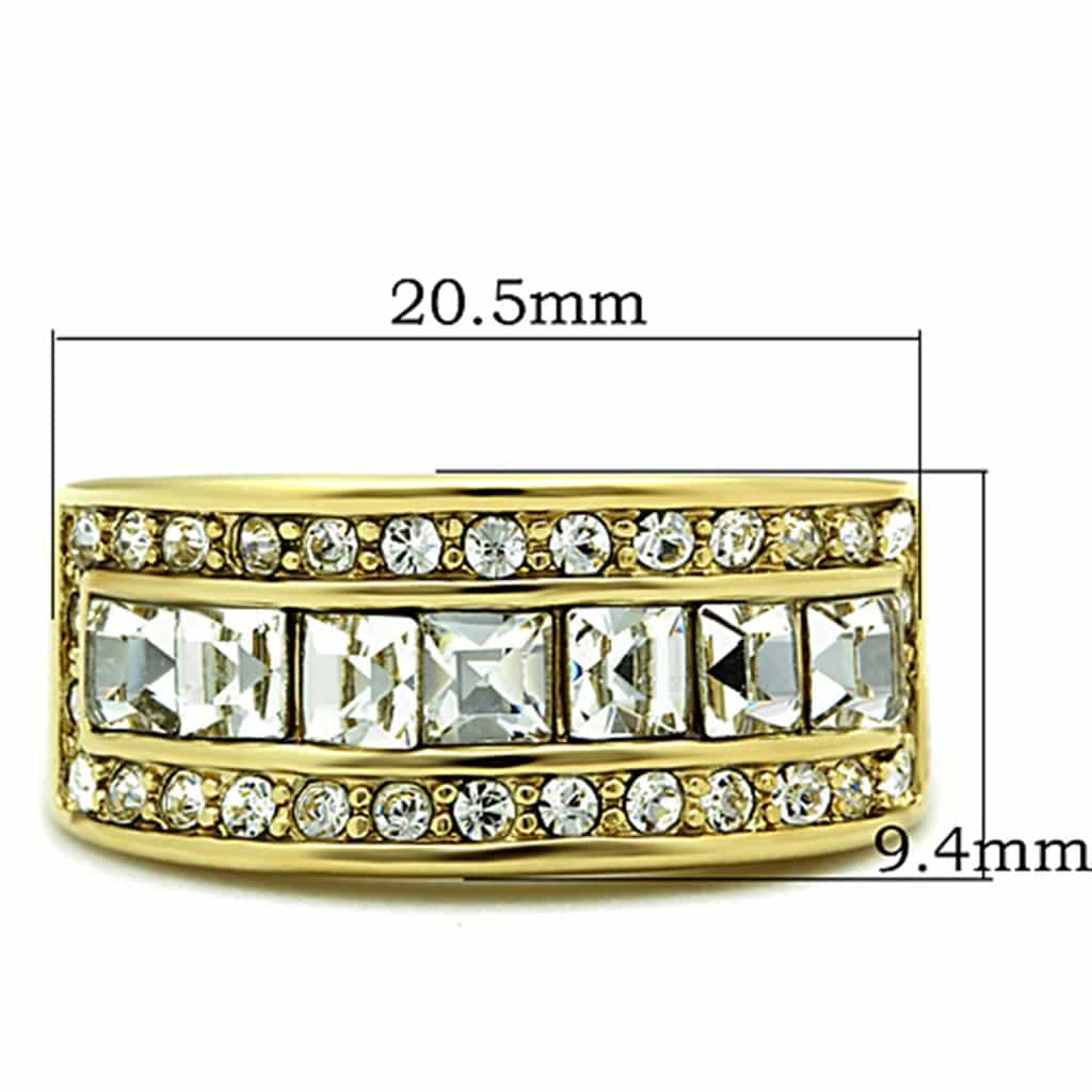 Stainless Steel Gold CZ Baguette Channel Three Row Wide Ring view 6