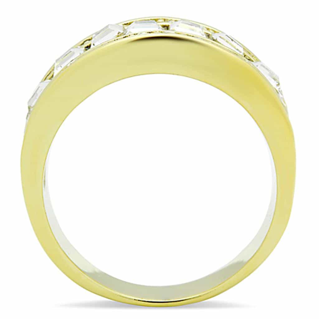 Stainless Steel Gold CZ Baguette Channel Three Row Wide Ring view 7