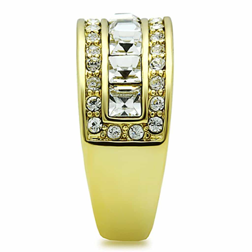 Stainless Steel Gold CZ Baguette Channel Three Row Wide Ring view 8