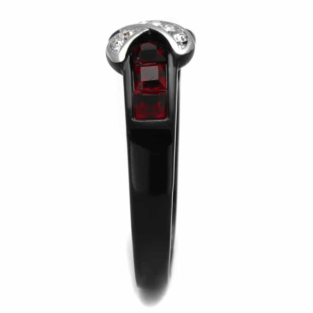Stainless Steel Black IP Red Crystal CZ Crossover X Ring view 8