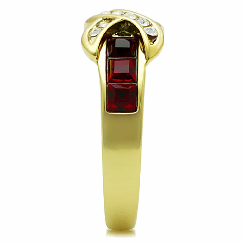 Stainless Steel Gold Red Crystal CZ Crossover X Ring view 8